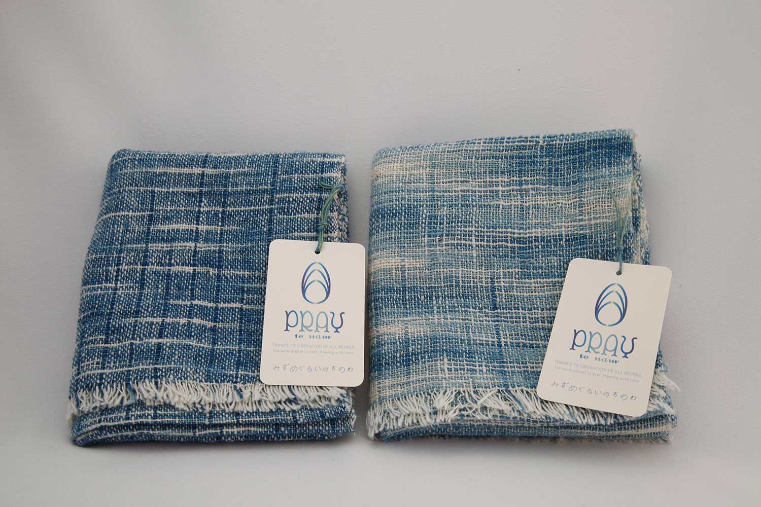 pray to nam ラオス自然栽培綿 ガーデンスカーフ(藍染めグラデーション薄) - 画像 (4)